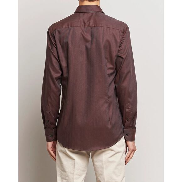 New ETON Men’s Sz 37 Slim 14 1/2 Red Marled Wrinkle Free Flannel Shirt Burgundy - Picture 2 of 5